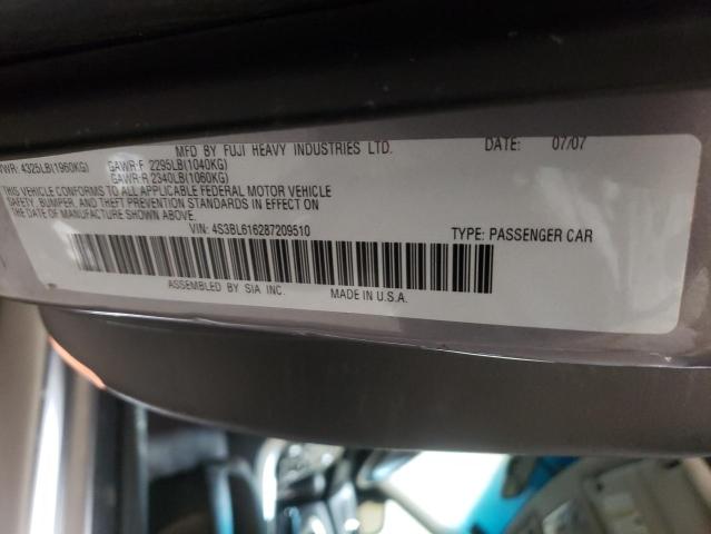 4S3BL616287209510 - 2008 SUBARU LEGACY 2.5I GRAY photo 10