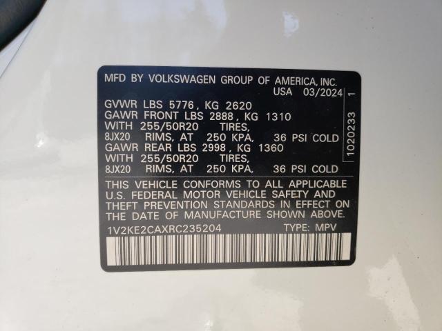 1V2KE2CAXRC235204 - 2024 VOLKSWAGEN ATLAS CROS SE Белый фото 13