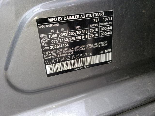 WDCTG4GB0KJ583944 - 2019 MERCEDES-BENZ GLA 250 4MATIC GRAY photo 13