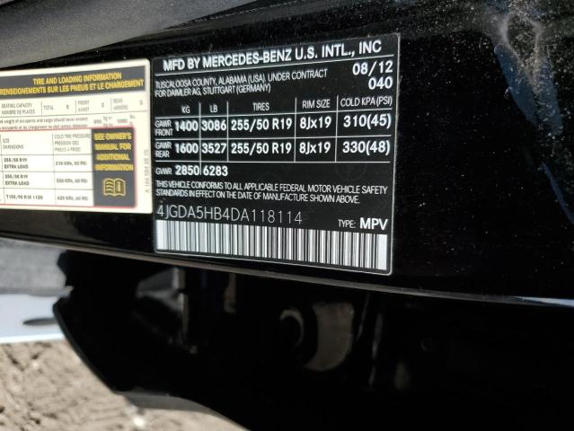 4JGDA5HB4DA118114 - 2013 MERCEDES-BENZ ML 350 4MATIC BLACK photo 12