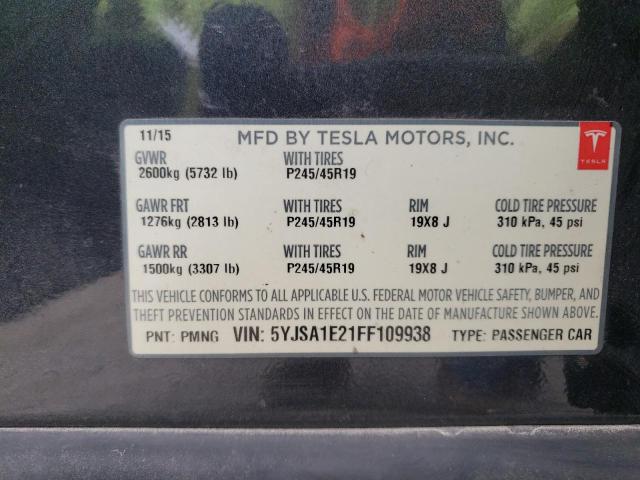 5YJSA1E21FF109938 - 2015 TESLA MODEL S GRAY photo 12