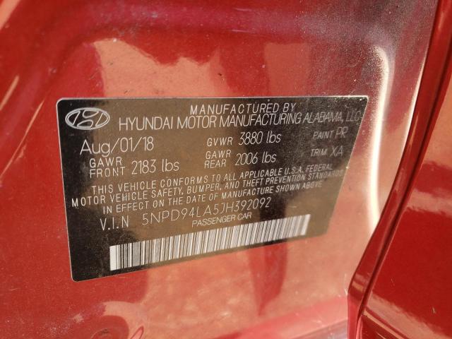 5NPD94LA5JH392092 - 2018 HYUNDAI ELANTRA ECO RED photo 13