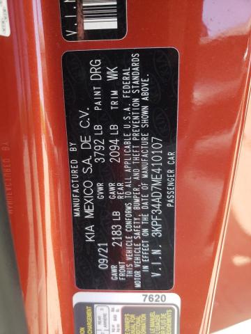 3KPF34AD7ME410107 - 2021 KIA FORTE GT LINE ORANGE photo 13