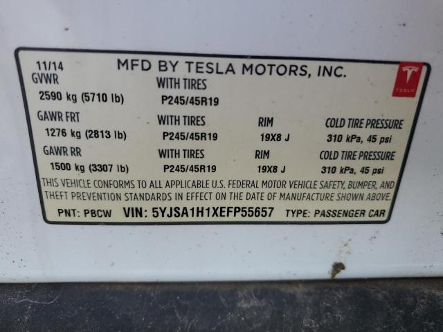 5YJSA1H1XEFP55657 - 2014 TESLA MODEL S WHITE photo 12