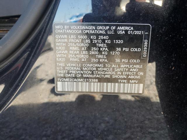 1V2ME2CA0MC213388 - 2021 VOLKSWAGEN ATLAS CROS SE Negro foto 12