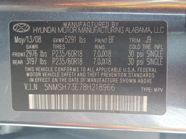 5NMSH73E78H218966 - 2008 HYUNDAI SANTA FE SE BLUE photo 13