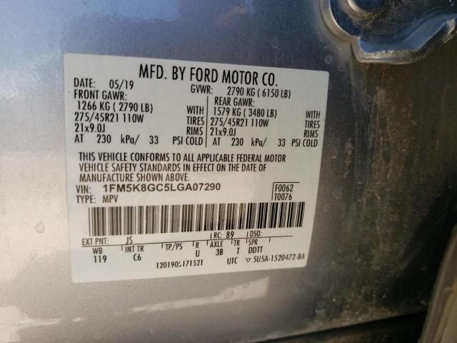 1FM5K8GC5LGA07290 - 2020 FORD EXPLORER ST SILVER photo 13