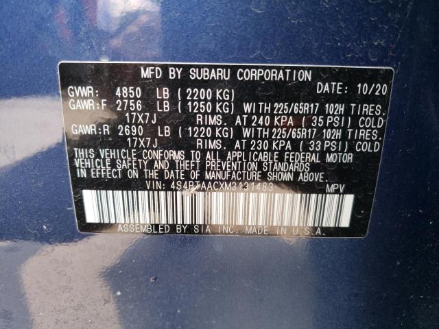 4S4BTAACXM3131483 - 2021 SUBARU OUTBACK BLUE photo 13