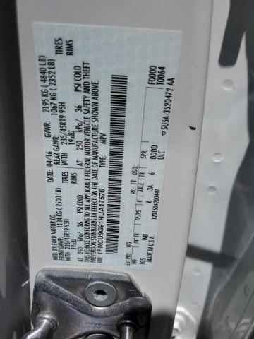 1FMCU9G91HUA17576 - 2017 FORD ESCAPE SE WHITE photo 12