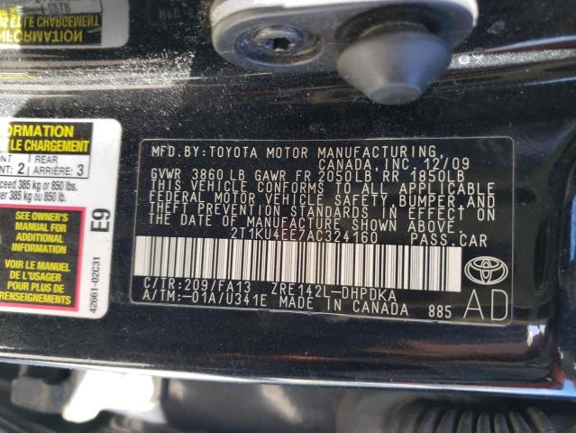 2T1KU4EE7AC324160 - 2010 TOYOTA COROLLA MA BLACK photo 12