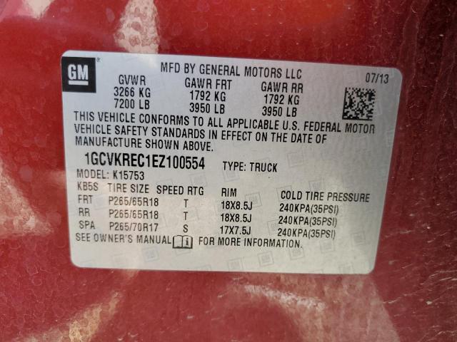 1GCVKREC1EZ100554 - 2014 CHEVROLET 1500 K1500 LT MAROON photo 12