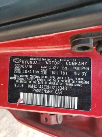 KMHCT4AEXHU213348 - 2017 HYUNDAI ACCENT SE RED photo 12