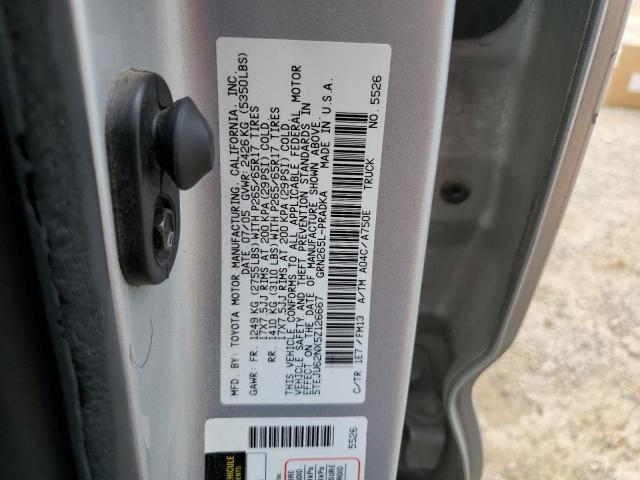 5TEJU62NX5Z126667 - 2005 TOYOTA TACOMA DOUBLE CAB PRERUNNER SILVER photo 12