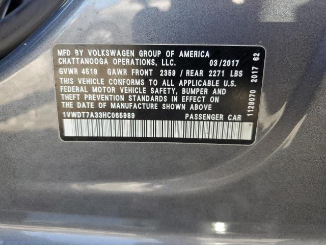 1VWDT7A33HC065989 - 2017 VOLKSWAGEN PASSAT R-LINE ნაცრისფერი ფოტო 12