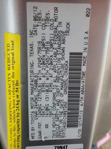 5TFTU4GN1CX027262 - 2012 TOYOTA TACOMA PRERUNNER ACCESS CAB GRAY photo 12