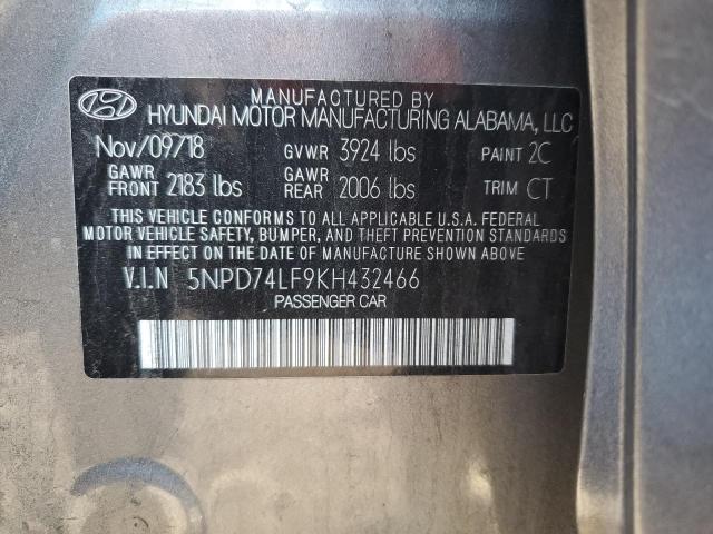 5NPD74LF9KH432466 - 2019 HYUNDAI ELANTRA SE GRAY photo 12