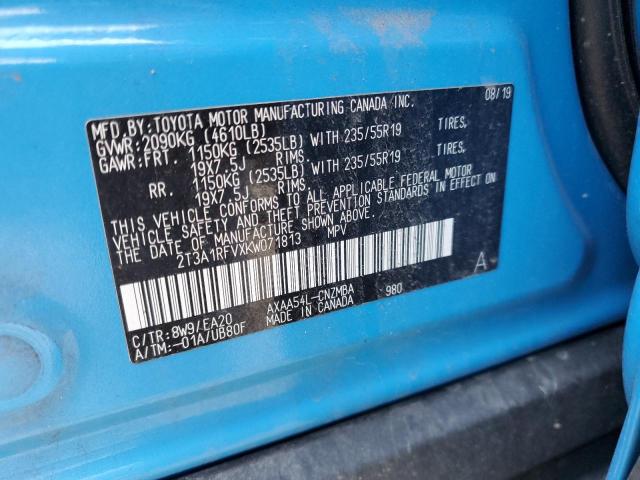 2T3A1RFVXKW071813 - 2019 TOYOTA RAV4 XLE PREMIUM BLUE photo 12