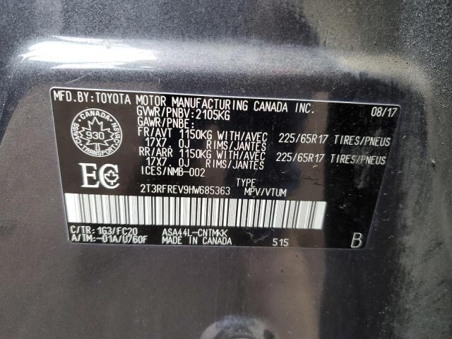 2T3RFREV9HW685363 - 2017 TOYOTA RAV4 XLE GRAY photo 13