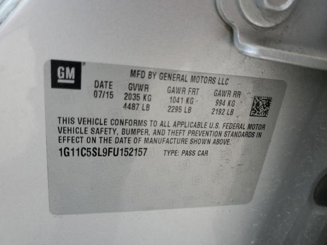 1G11C5SL9FU152157 - 2015 CHEVROLET MALIBU 1LT 银色 照片 12