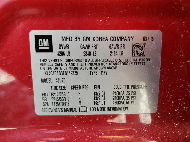 KL4CJBSB3FB169229 - 2015 BUICK ENCORE CONVENIENCE 勃艮第红 照片 13