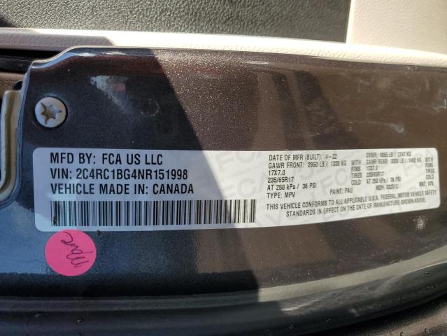 2C4RC1BG4NR151998 - 2022 CHRYSLER PACIFICA TOURING L Boz foto 14