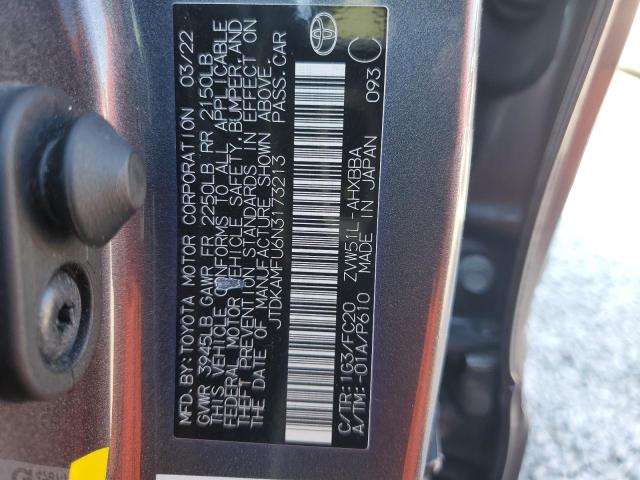 JTDKAMFU6N3173213 - 2022 TOYOTA PRIUS NIGHT SHADE Темно-сірий фото 13