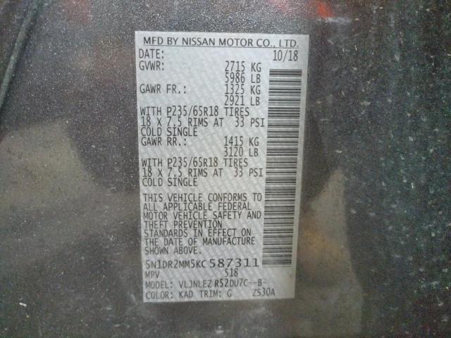 5N1DR2MM5KC587311 - 2019 NISSAN PATHFINDER S SILVER photo 13