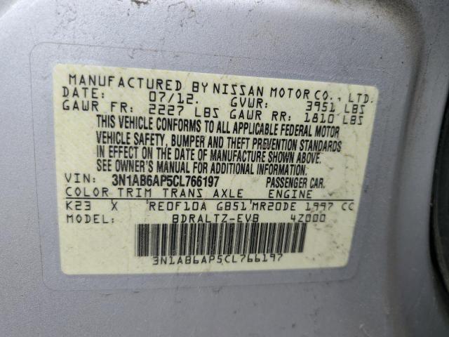 3N1AB6AP5CL766197 - 2012 NISSAN SENTRA 2.0 SILVER photo 12