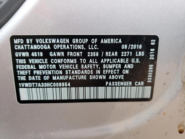 1VWDT7A33HC008854 - 2017 VOLKSWAGEN PASSAT R-LINE Gümüş foto 12
