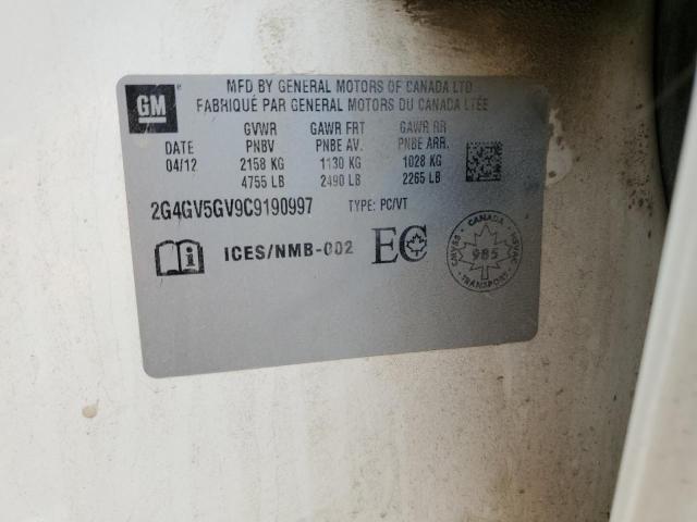 2G4GV5GV9C9190997 - 2012 BUICK REGAL GS WHITE photo 12