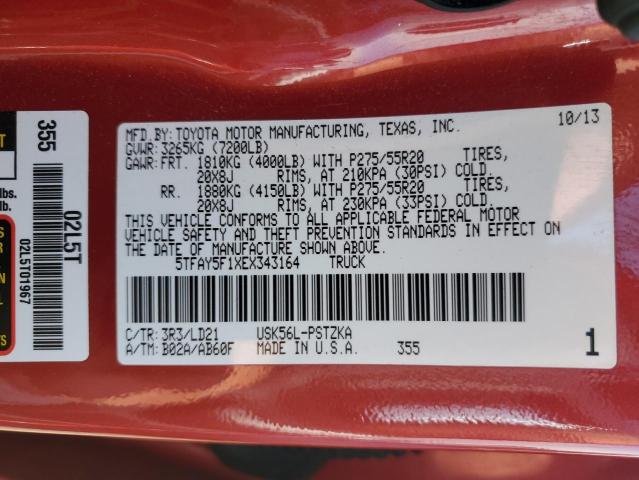 5TFAY5F1XEX343164 - 2014 TOYOTA TUNDRA CREWMAX PLATINUM Qırmızı foto 12