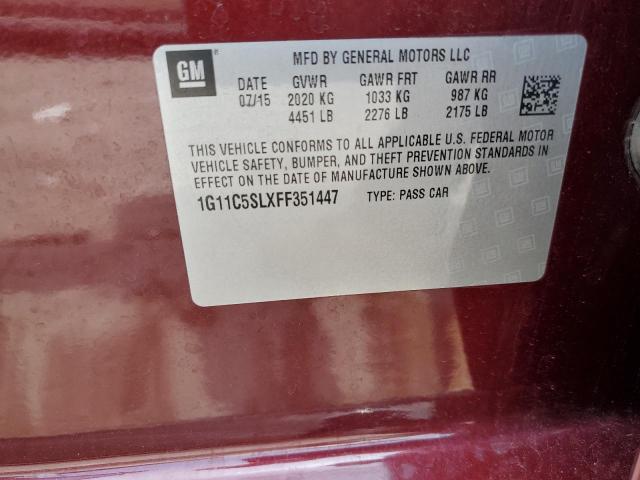 1G11C5SLXFF351447 - 2015 CHEVROLET MALIBU 1LT RED photo 12