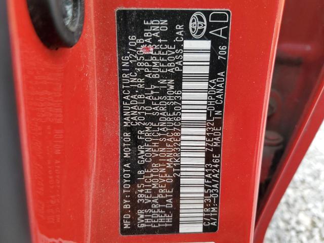 2T1KR32E87C650736 - 2007 TOYOTA COROLLA MA XR RED photo 12