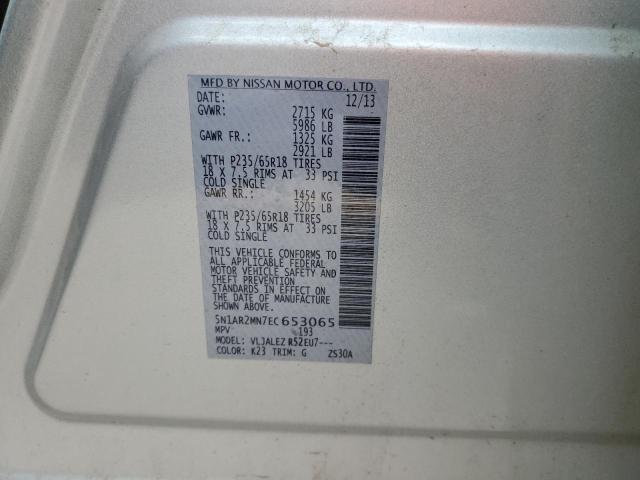 5N1AR2MN7EC653065 - 2014 NISSAN PATHFINDER S SILVER photo 13