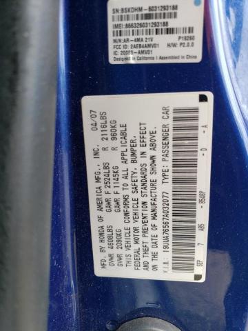 19UUA76567A032077 - 2007 ACURA TL TYPE S BLUE photo 12