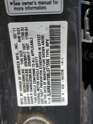 5J6RE4H78BL071556 - 2011 HONDA CR-V EXL GRAY photo 13