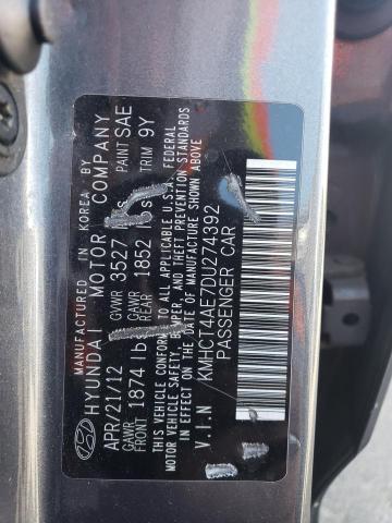 KMHCT4AE7DU274392 - 2013 HYUNDAI ACCENT GLS GRAY photo 12