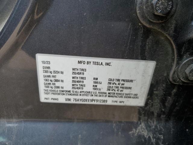 7SAYGDEE9PF912389 - 2023 TESLA MODEL Y GRAY photo 12