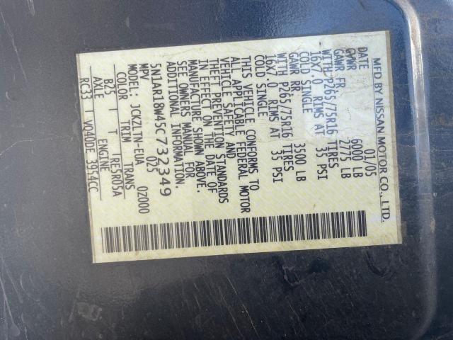 5N1AR18W45C732349 - 2005 NISSAN PATHFINDER LE 灰色 照片 10