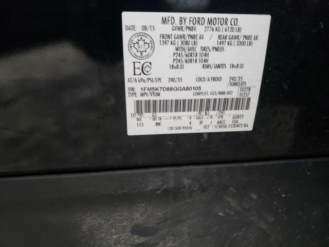 1FM5K7D88GGA80105 - 2016 FORD EXPLORER XLT BLACK photo 13