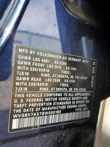 WVGBV7AX7BW000183 - 2011 VOLKSWAGEN TIGUAN S BLUE photo 12