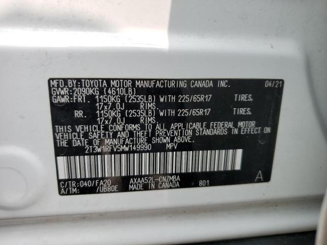 2T3W1RFV5MW149990 - 2021 TOYOTA RAV4 XLE WHITE photo 13