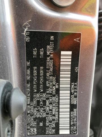 5TDKKRFH7FS110831 - 2015 TOYOTA HIGHLANDER XLE 灰色 照片 12