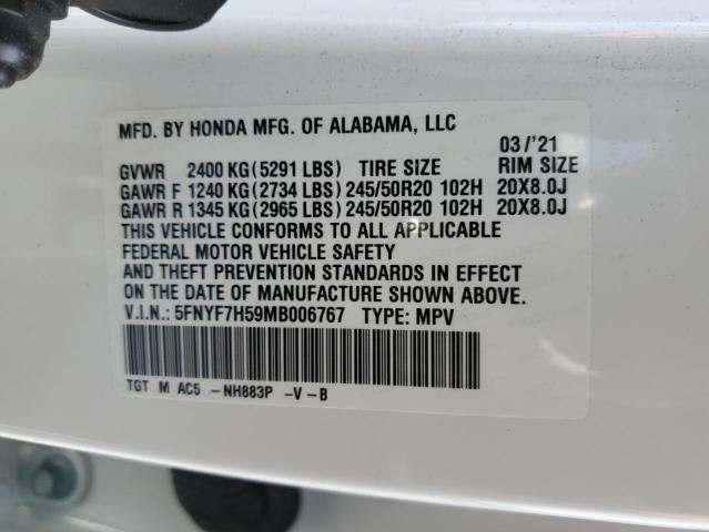 5FNYF7H59MB006767 - 2021 HONDA PASSPORT EXL WHITE photo 13