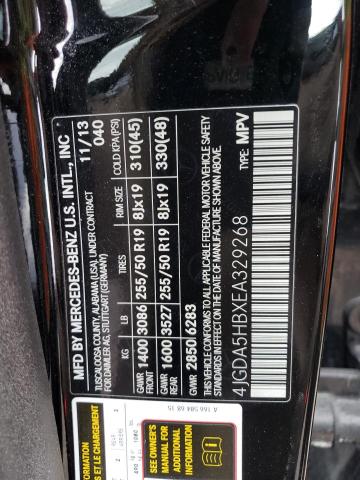 4JGDA5HBXEA329268 - 2014 MERCEDES-BENZ ML 350 4MATIC BLACK photo 12