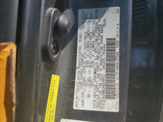 5TFJU4GN0CX027843 - 2012 TOYOTA TACOMA DOUBLE CAB PRERUNNER GRAY photo 12