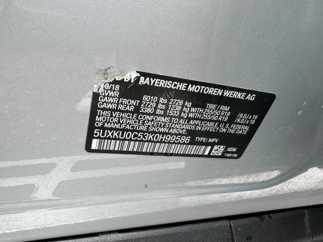 5UXKU0C53K0H99586 - 2019 BMW X6 SDRIVE35I SILVER photo 10