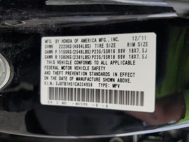 5J8TB1H51CA004958 - 2012 ACURA RDX TECHNOLOGY BLACK photo 12