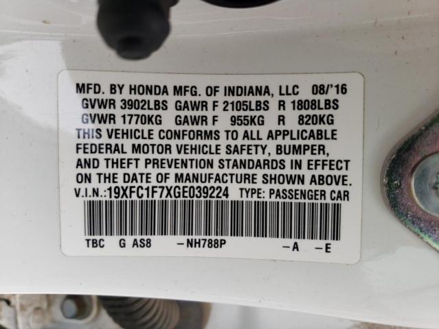 19XFC1F7XGE039224 - 2016 HONDA CIVIC EXL 白色 照片 13