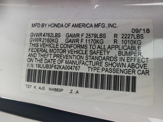 19UUB3F62KA004767 - 2019 ACURA TLX TECHNOLOGY 白色 照片 13